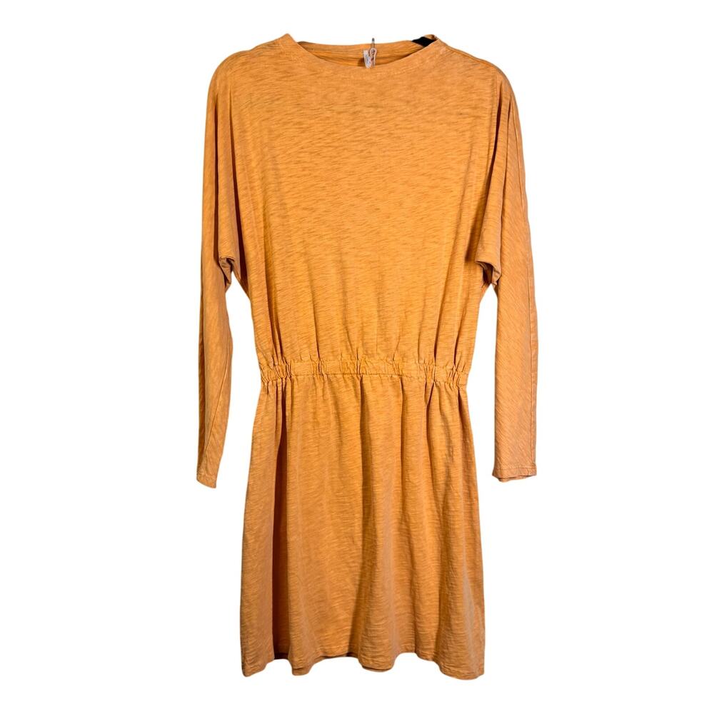 HELLO NITE Dress Small Dolman Sleeve Elastic Waist Mini Skirt Slub Cotton Casual